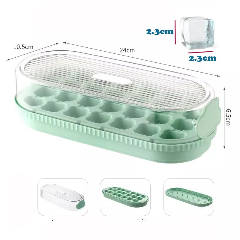 Locaupin Ice Cube Tray with Lid and Bin 21 Pcs Ice Cubes Mold for Freezer Easy Release Quick Filling Without Touching