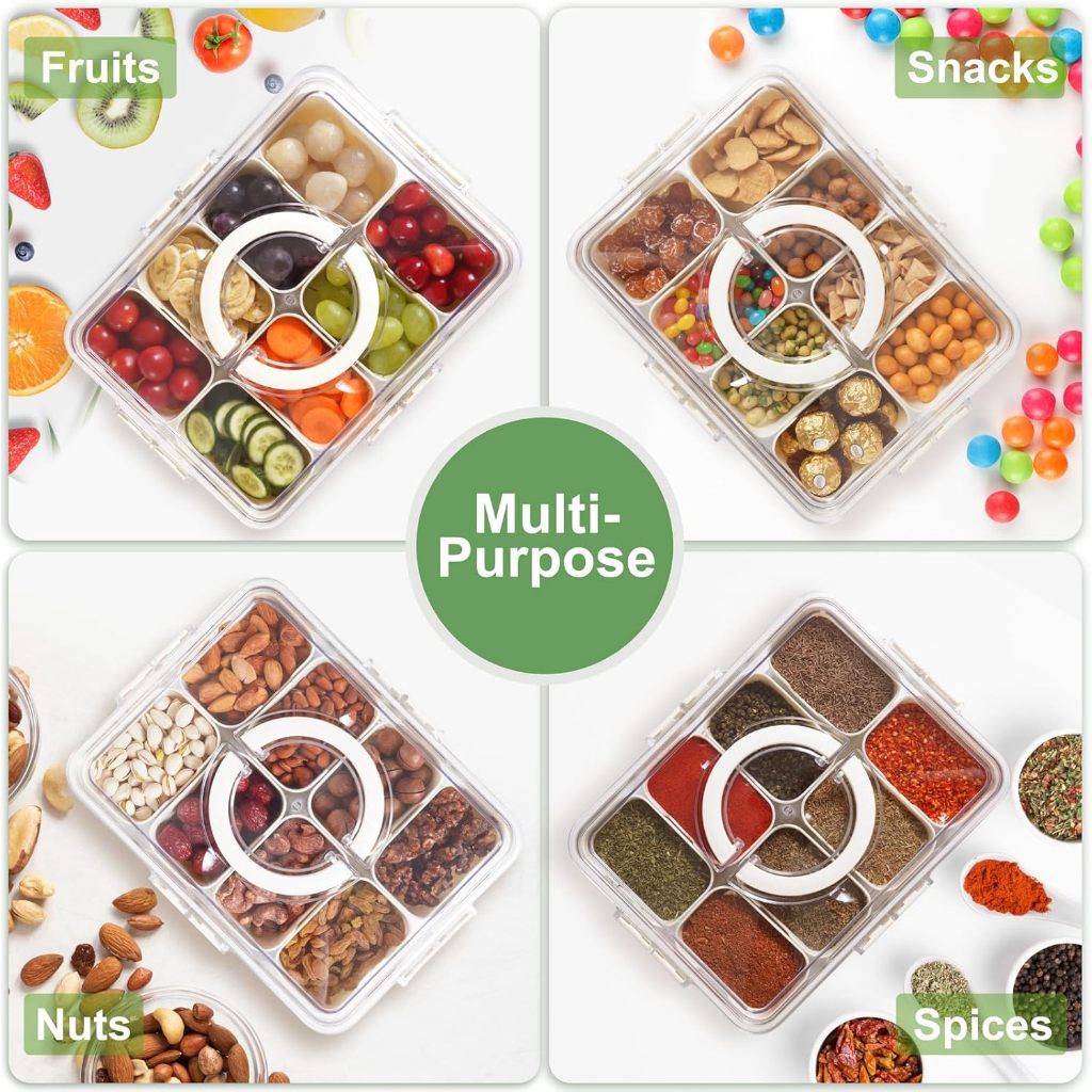 Locaupin Food Storage Containers Stackable Refrigerator Organizer Bins with Lids with Removable Compartment
