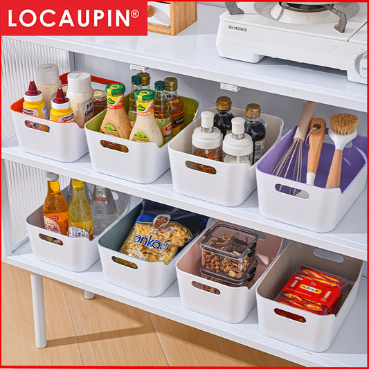 Locaupin Storage Bins Plastic Organizers Cabinet Storage Organizer Basket Versatile Kitchen Pantry Organization