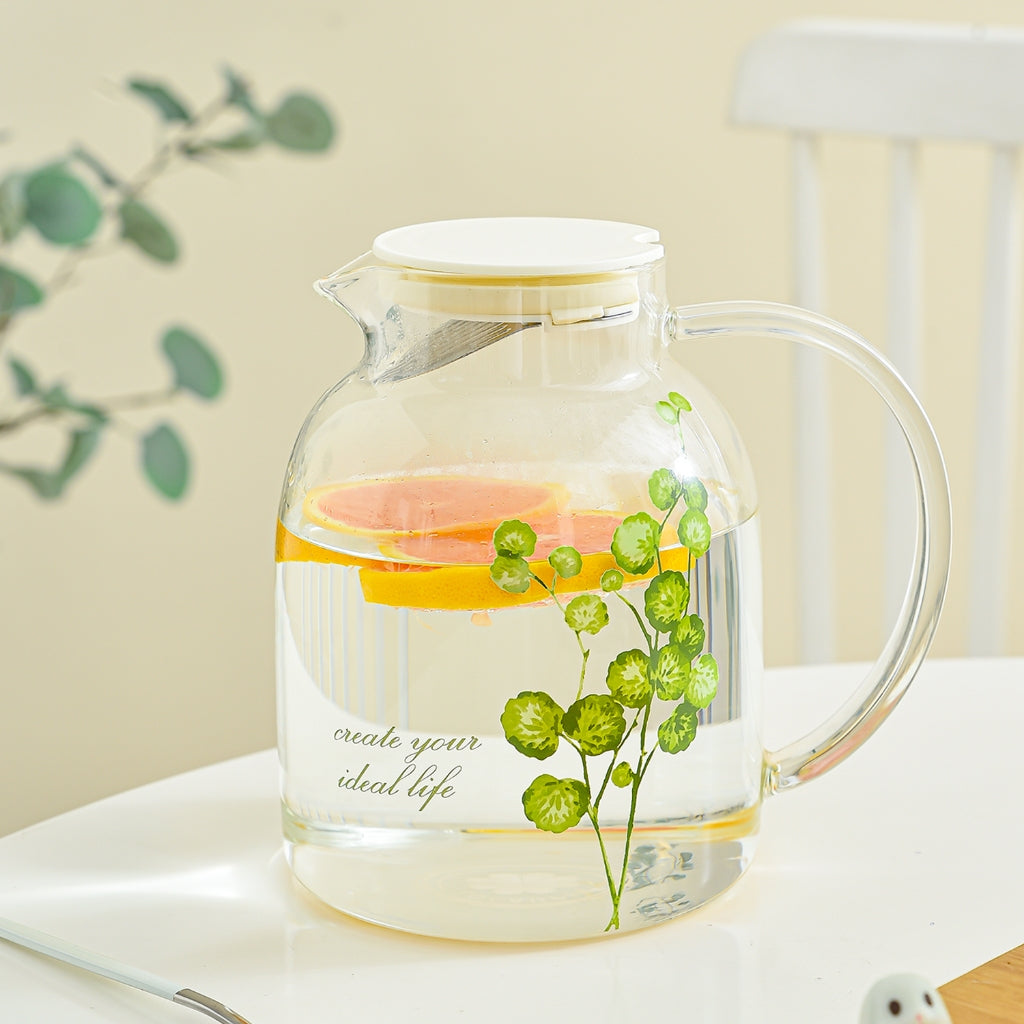 Locaupin 1800mL Borosilicate Glass Bottle Pitcher Glass with Filter,Microwave Safe High Temperature Tea Cups Teapot