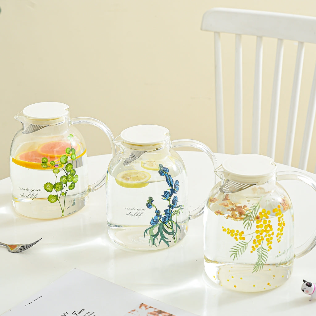 Locaupin 1800mL Borosilicate Glass Bottle Pitcher Glass with Filter,Microwave Safe High Temperature Tea Cups Teapot