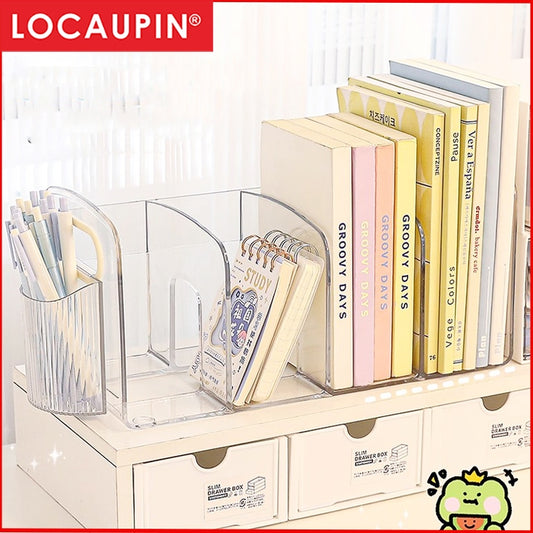 Locaupin Shelf Small Bookcase, Desktop Book Organizers and Mini Bookshelf for Home Office, CD, Book & Magazine Rack