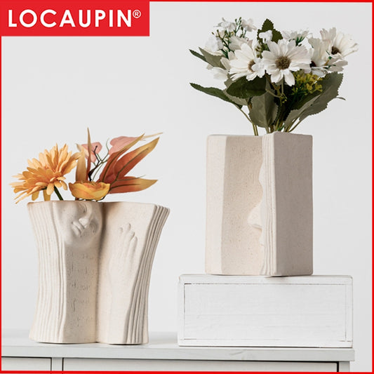 Locaupin White Ceramic Vase Modern Home Decor,Matte Pampas Flower Vases,Farmhouse Decor Living Room Decor