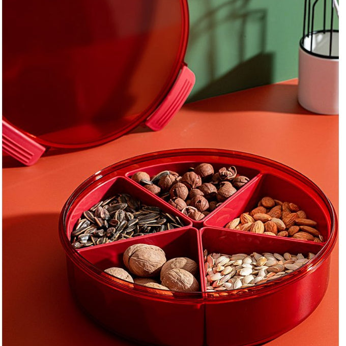 Locaupin BPA FREE Square Plastic Divided Serving Tray with Lids, 4 Individual Dishes Food Storage Containers, Serving
