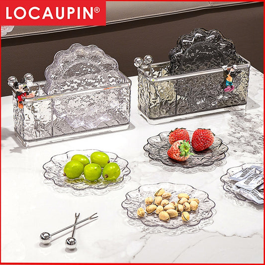 Locaupin 6pcs Set Food Dish Party Dishes Plastic Cutlery Food Tray Snack Plates,Cake Plates,Camping Dish