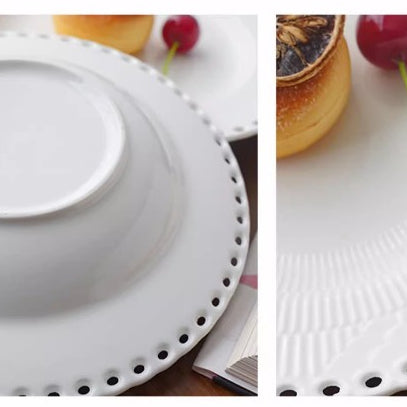 Locaupin Pure White Ceramic Dinnerware, Round Serving Bowls, Tableware for Steak, Salad Pasta Bowls Dinner Sets