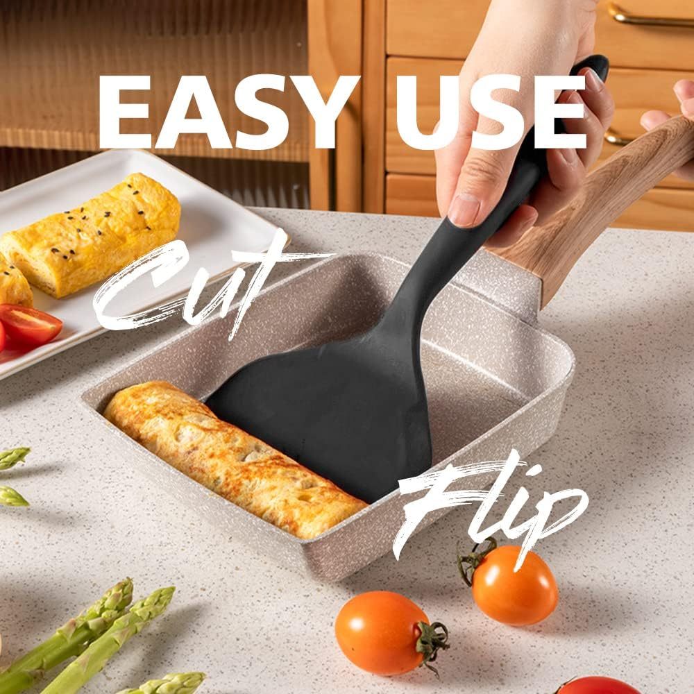 Locaupin Silicone Tamagoyaki Spatula,Wide Silicone Pancake Spatula Nonstick Heat-Resistant Pancake Shovel for Egg, Steak