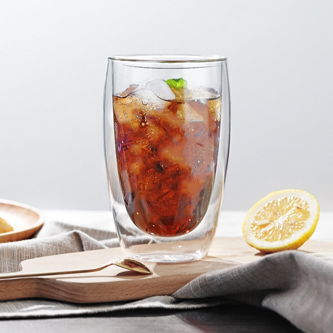 Locaupin Double Wall Glass Coffee Mugs Juice Mugs Teacups Heat Resistant Borosilicate Glass Cups with Cover