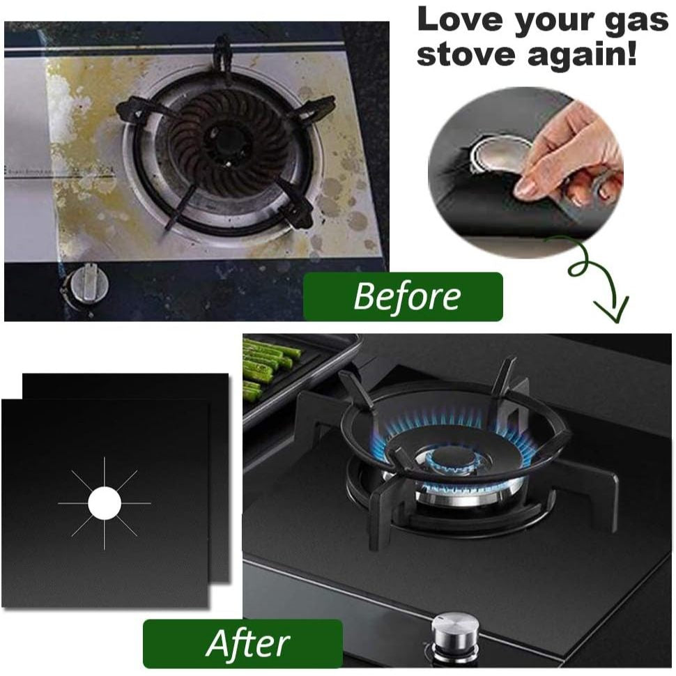 Locaupin Stove Burner Covers Black 2 pack Double Thickness Gas Range Protectors Liners Gas Burner Covers Reusable