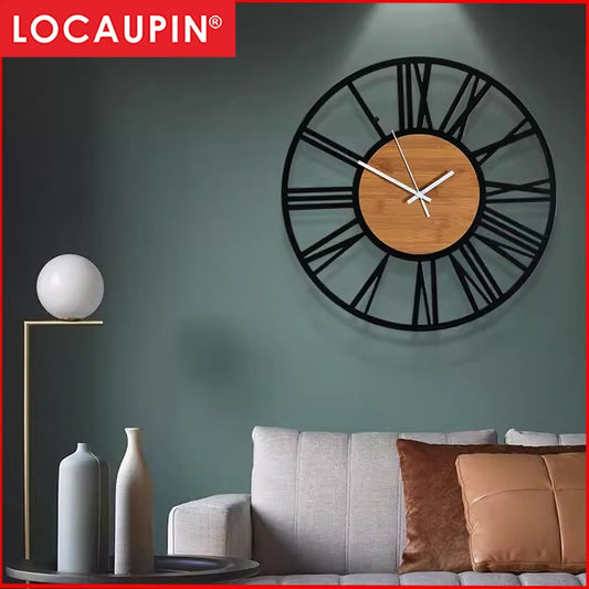 Locaupin Large Wall Clock Black Metal Battery Operated Wall Clock, Silent Clock Modern Home Decor for Living Room/Office