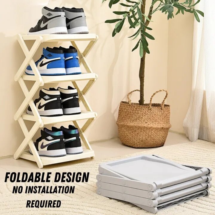 Locaupin Foldable 4 Layer Shoe Box Storage Organizer Space Saving Shoe Cabinet Organize Box Heavy Duty Sneaker Shoe Rack