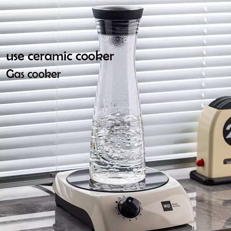 Locaupin 1800mL Borosilicate Glass Bottle Pitcher Glass with Filter,Flower Tea,Microwave Safe High Temperature Tea Cups