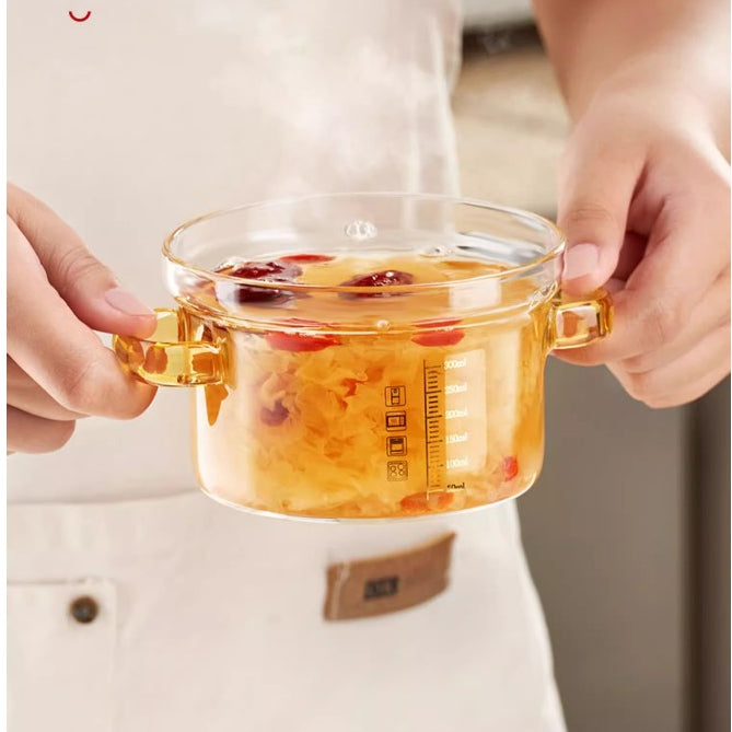 Locaupin Glass Steamed Egg Bowl Containers with Lids Clear Glass Bowls Soup Bowl Microwave Safe Mini Tableware Stew Pot