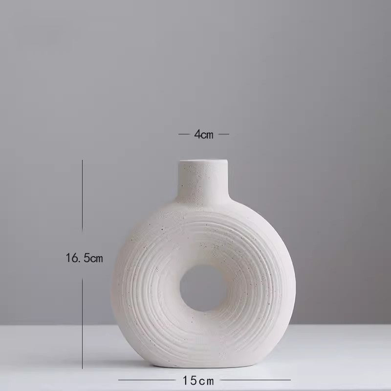Locaupin White Ceramic Vase Modern Home Decor, Hollow Round Matte Pampas Flower Vases