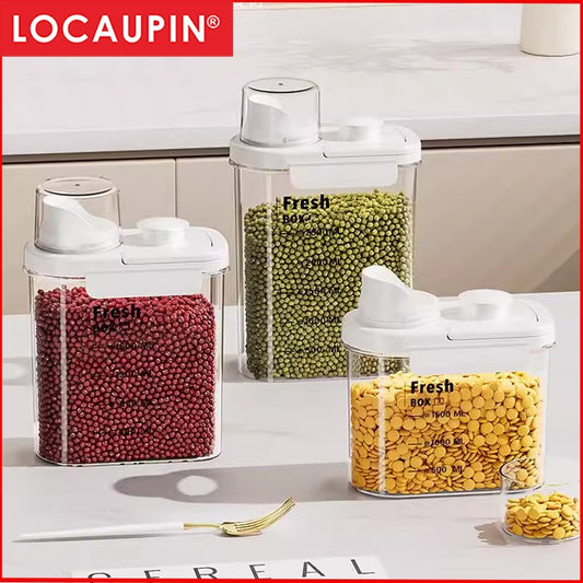 Locaupin 1600/2800mL Kitchen Storage Rice Dispenser Storage Box Food Dispensers Pet Contianer