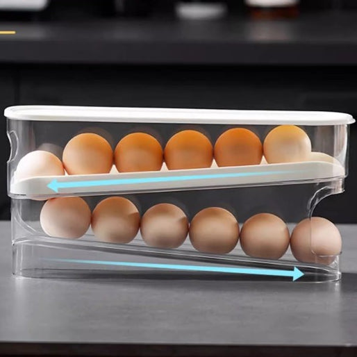 Locaupin Sliding Egg Container Kitchen Organizer with Lid Rolling Food Grade Refrigerator Egg Dispenser Storage Rack