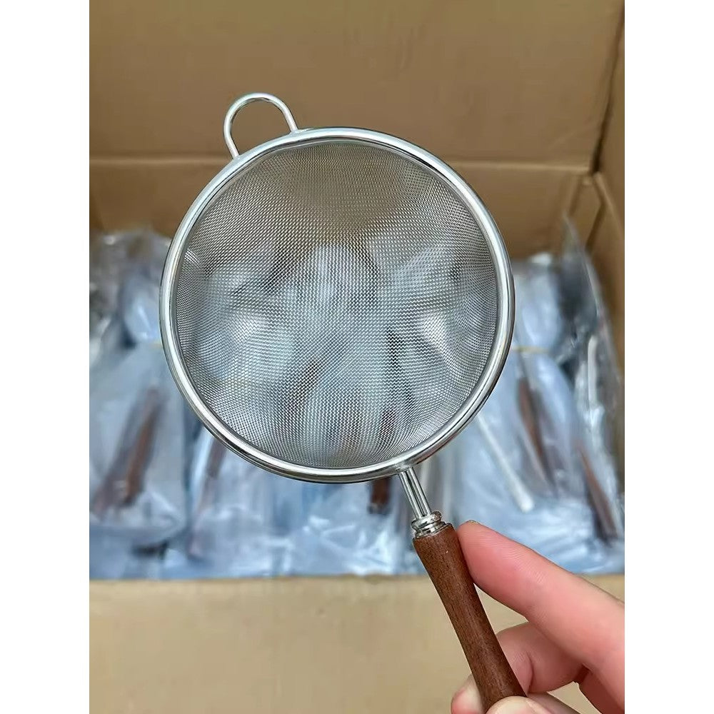 Locaupin Stainless Steel Fine Tin Mesh Strainer Food Strainer with Wood Long Handles for Tea, Coffee, Food