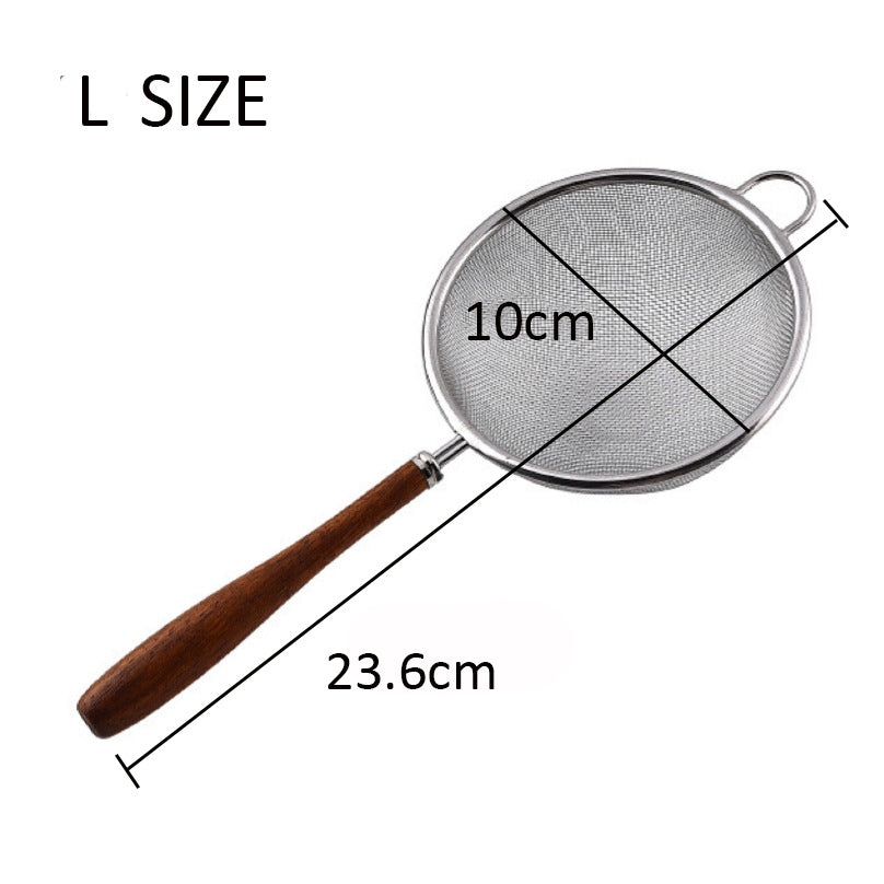 Locaupin Stainless Steel Fine Tin Mesh Strainer Food Strainer with Wood Long Handles for Tea, Coffee, Food
