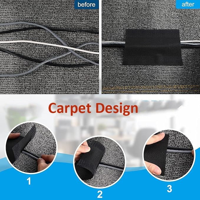 Locaupin Floor Cable Covers Wire Storage Cover Cord Cover with Adhesive Tape for Carpet Tiles and Any Floor Surface