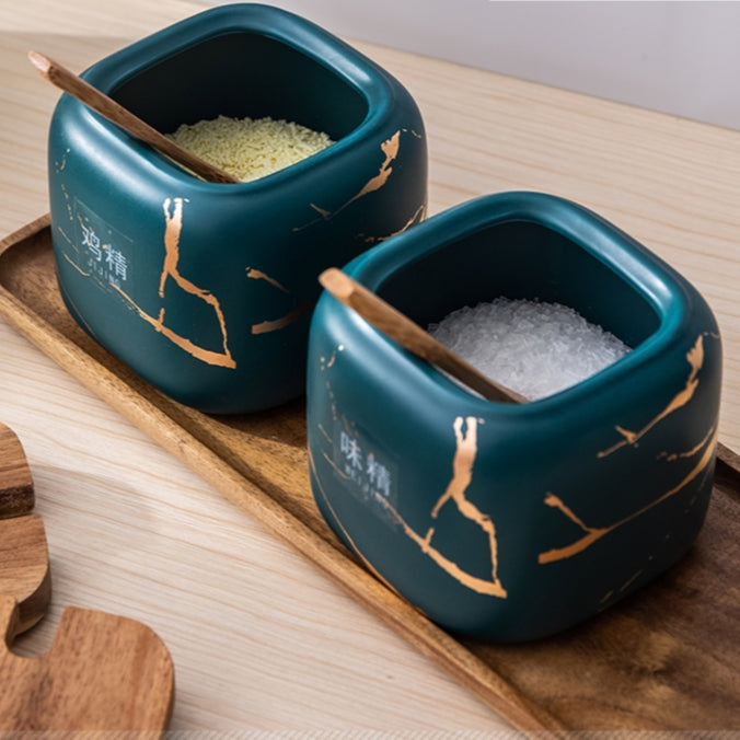 Locaupin Kitchen Ceramic Spice Jar Set Seasoning Dispensers