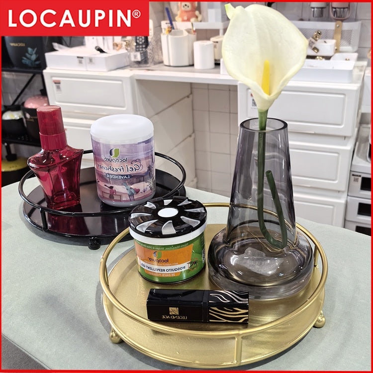 Locaupin Round Metal Tray Decorative Door Keys Tray Home Decor Serving Tray Coffee Table Decor Circle Tray