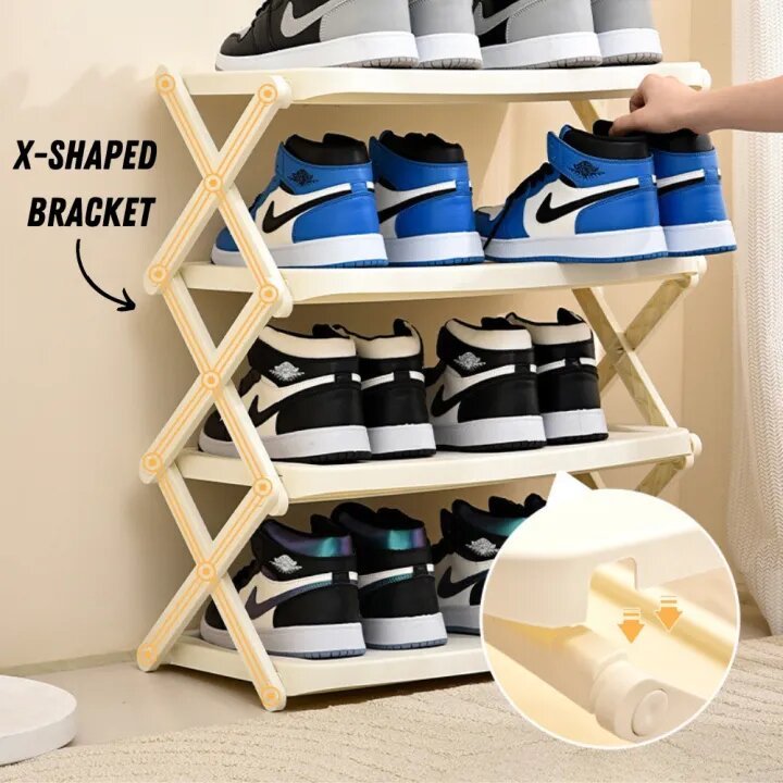 Locaupin Foldable 4 Layer Shoe Box Storage Organizer Space Saving Shoe Cabinet Organize Box Heavy Duty Sneaker Shoe Rack
