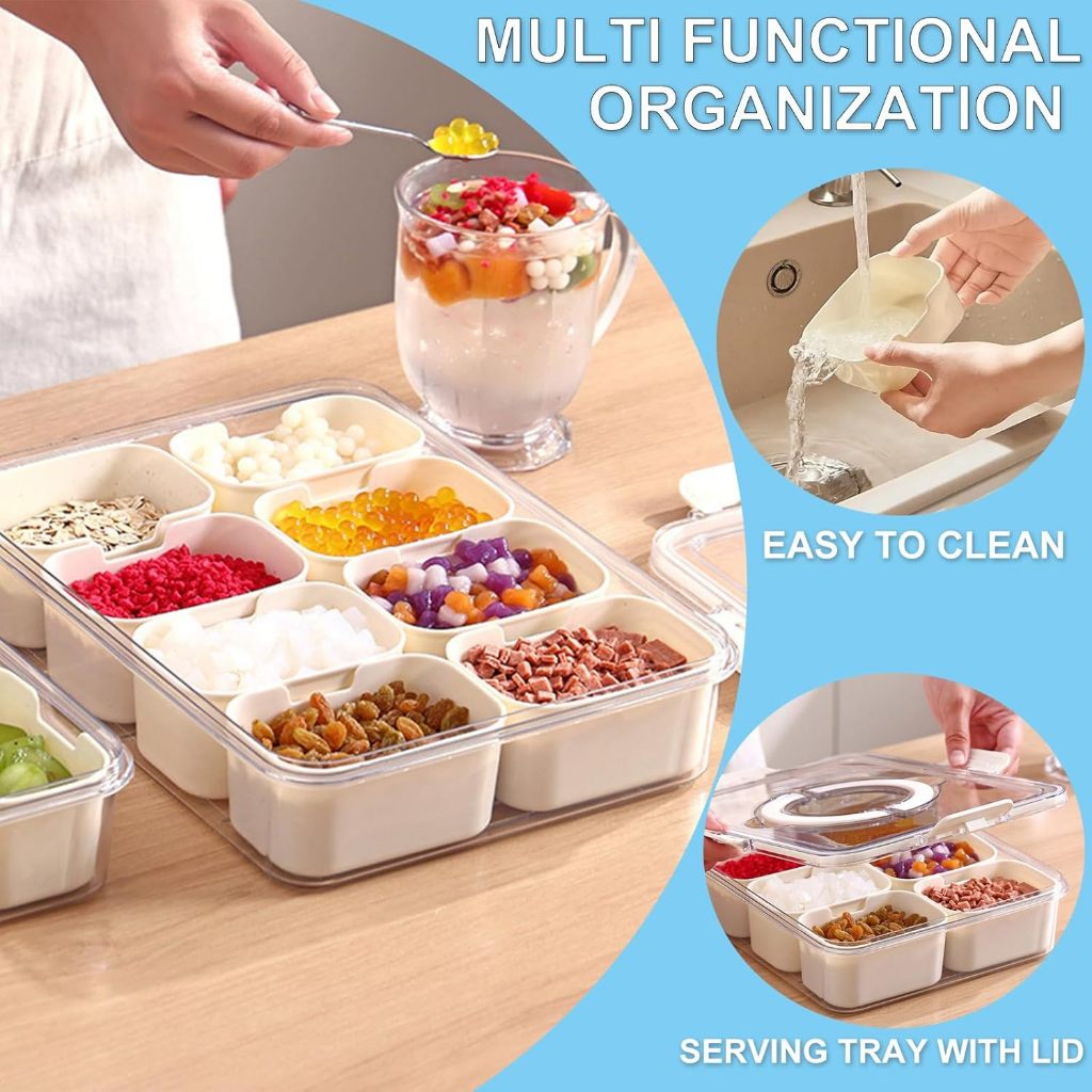 Locaupin Food Storage Containers Stackable Refrigerator Organizer Bins with Lids with Removable Compartment Basket