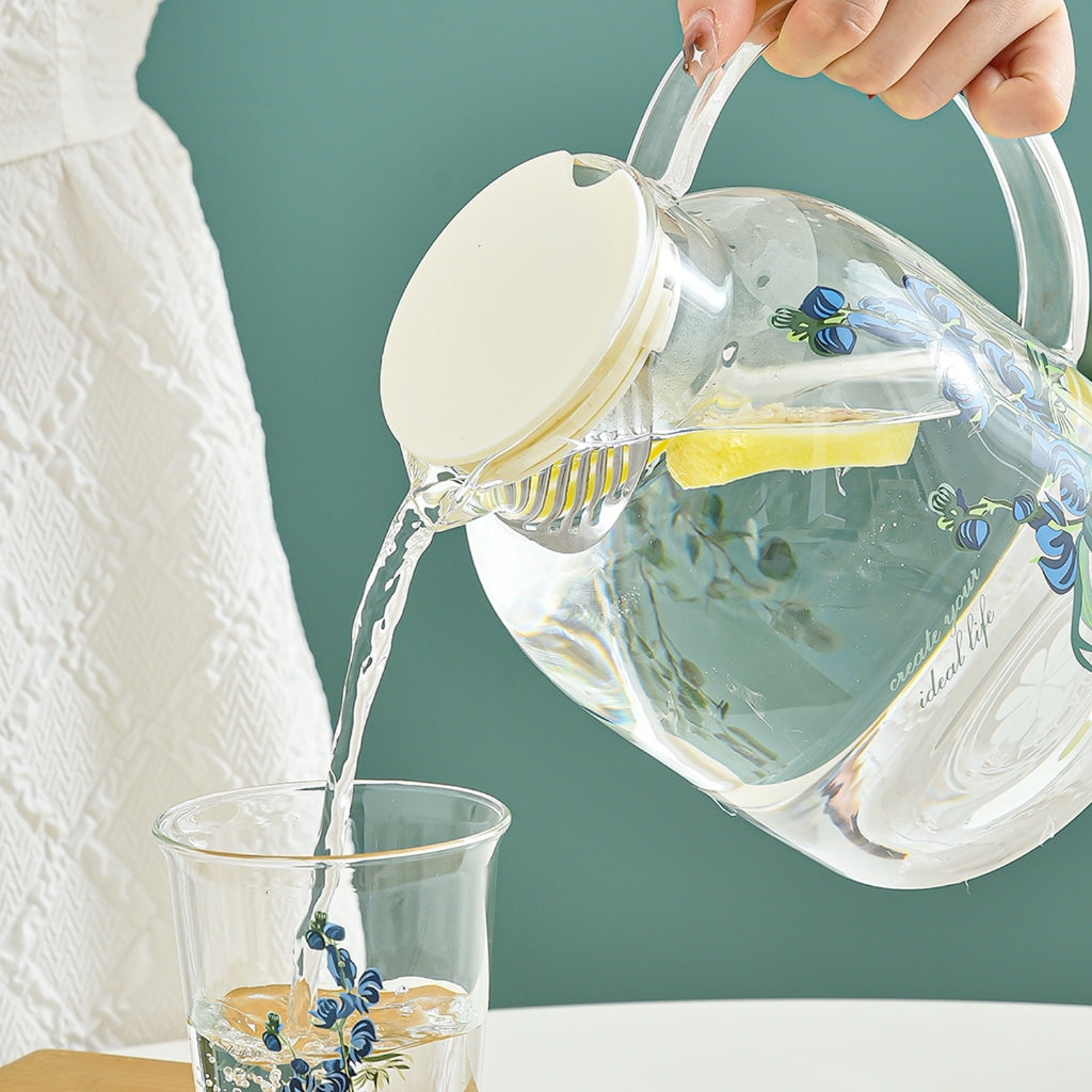 Locaupin 1800mL Borosilicate Glass Bottle Pitcher Glass with Filter,Microwave Safe High Temperature Tea Cups Teapot