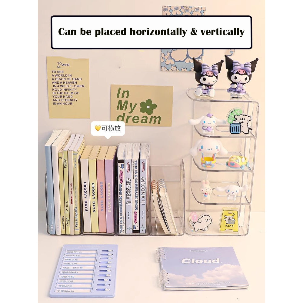 Locaupin Shelf Small Bookcase, Desktop Book Organizers and Mini Bookshelf for Home Office, CD, Book & Magazine Rack