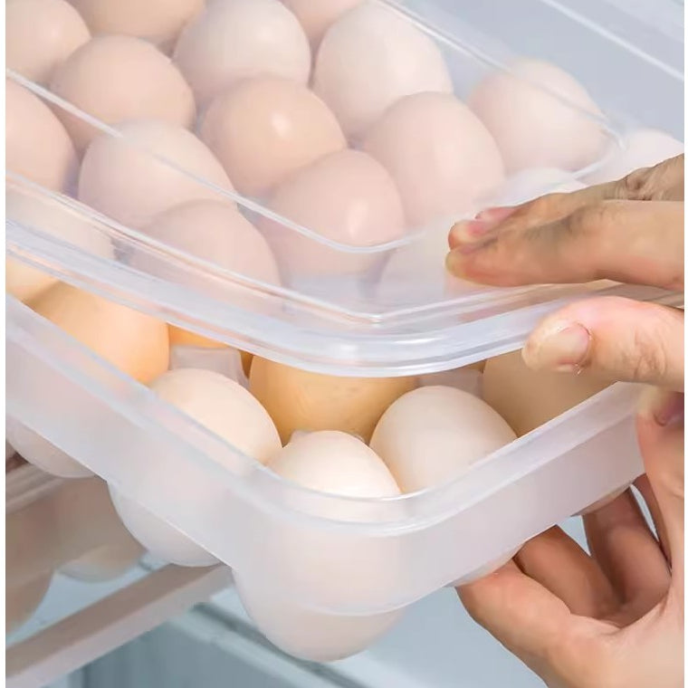 Locaupin Stackable Refrigerator 18/34pcs Eggs Storage Box Eggs Dispensers Egg Storage Bin With Lid