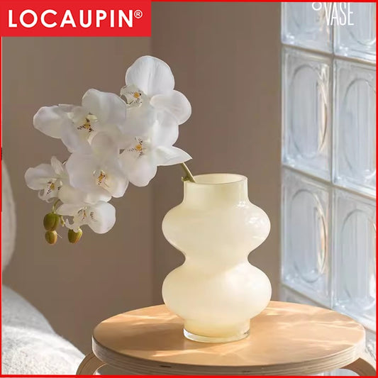 Locaupin Home Vase Flower Arrangement Optic Color Glass Vases with Golden Rim Decor for Dining Living Room Wedding Gift