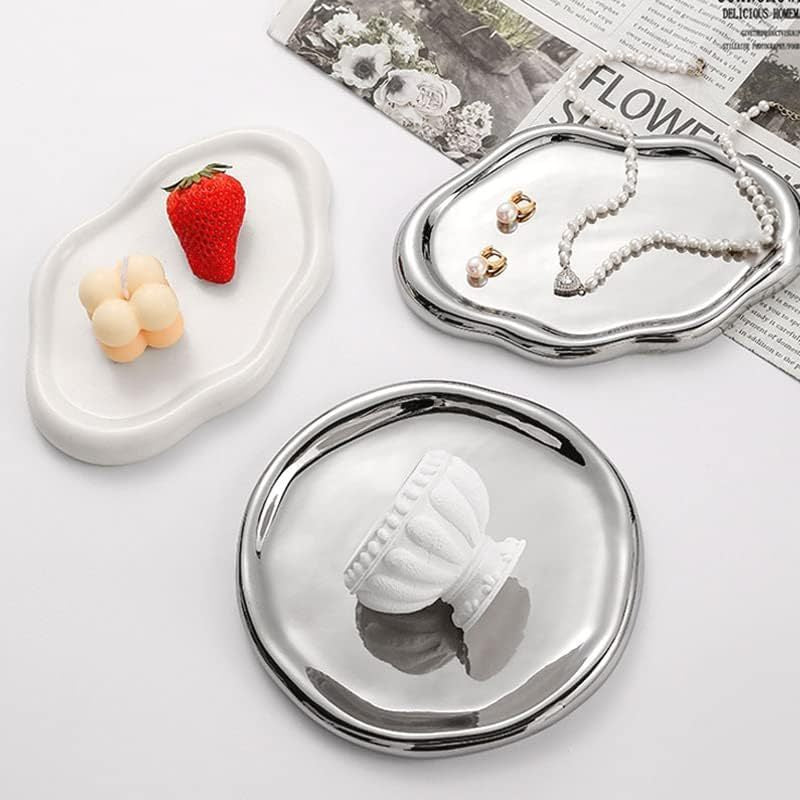 Locaupin Jewelry Dish Trinket Tray, Entryway Table Key Dish Tray, Unique Ceramic Plate, Decor Ceramic Tray Gift