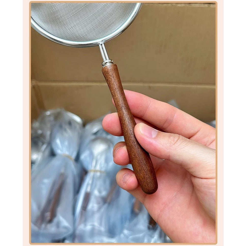 Locaupin Stainless Steel Fine Tin Mesh Strainer Food Strainer with Wood Long Handles for Tea, Coffee, Food