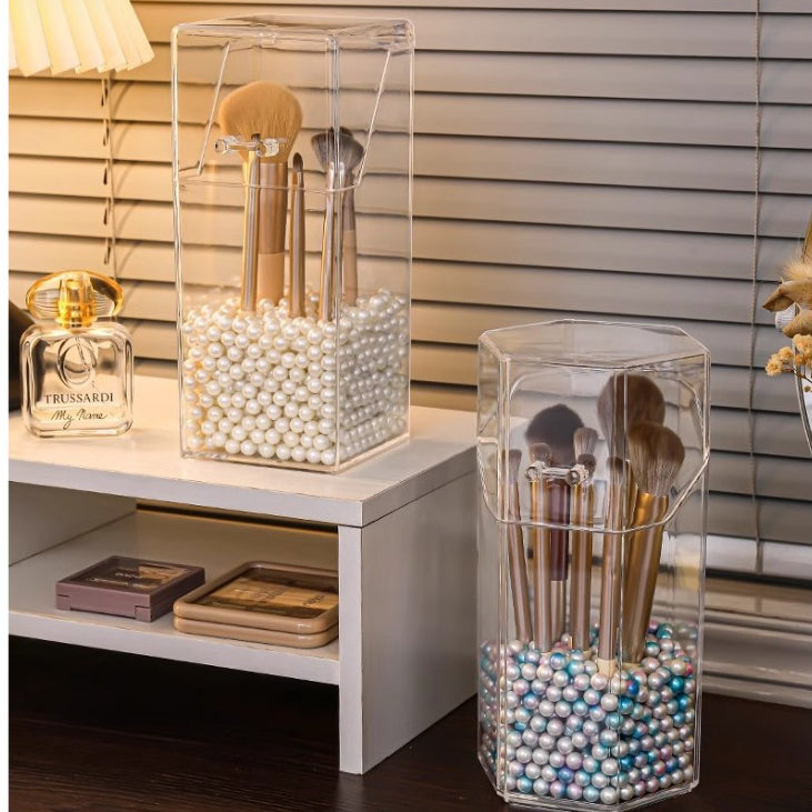 Locaupin Makeup Brush Storage Box,Desktop Pen Holder with Cover Stationery Storage organizer, Face Mask Organizer
