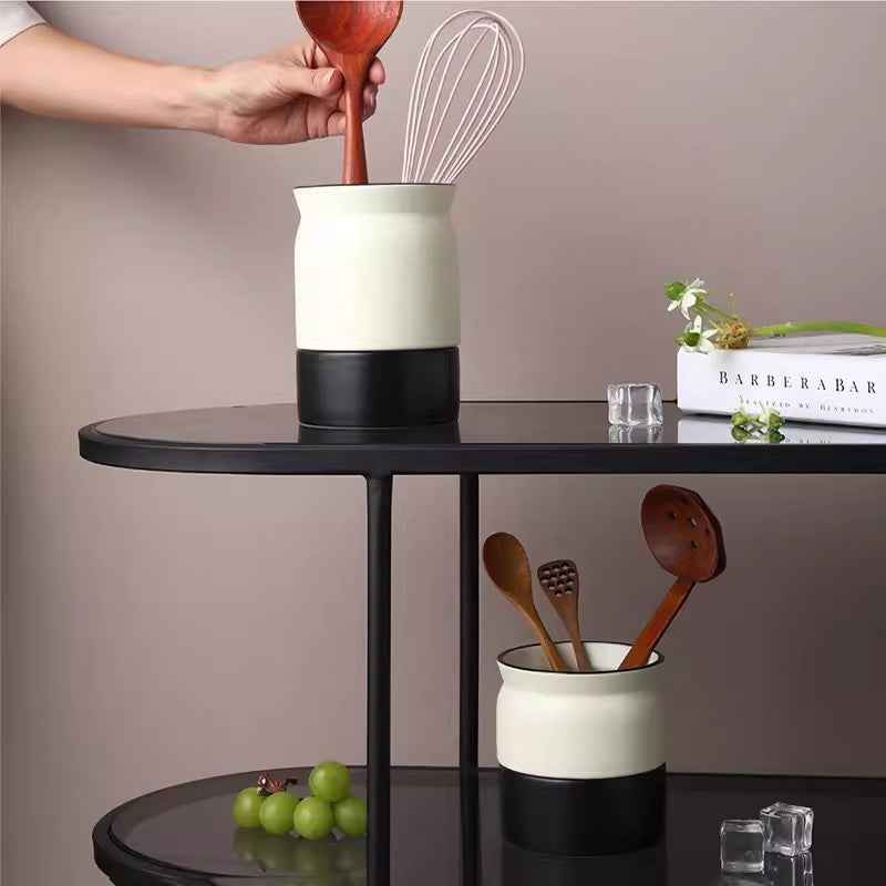 Locaupin Kitchen Utensil Holder Ceramic Utensil Organizer with Drain Hole for Spoons Forks Cutlery Spatulas