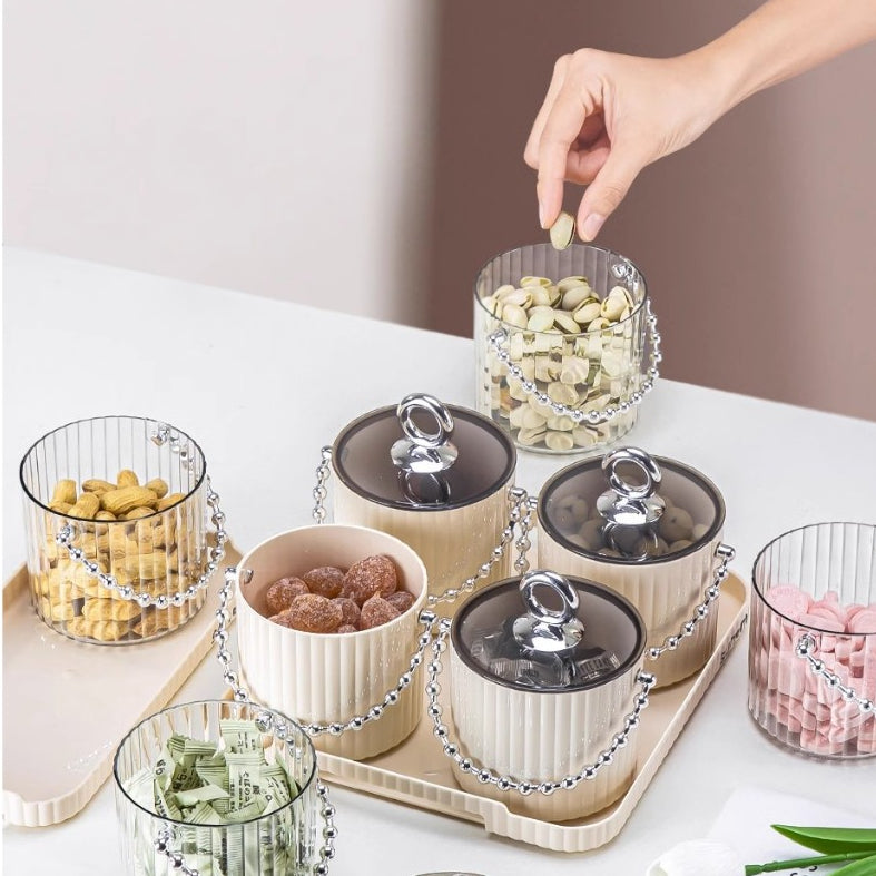 Locaupin Candy Jar Set, Plastic Cookie Container with Lid, Clear Storage Display,Candy Snacks Organizer with Tray