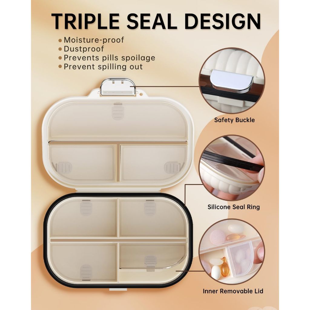 Locaupin Travel Pill Organizer Portable Pill Box Small Pill Box Pill Case Moisture Proof Daily Medicine Storage Case
