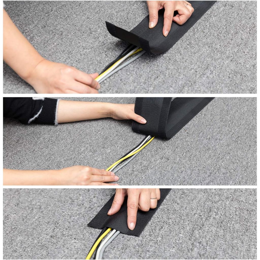 Locaupin Floor Cable Covers Wire Storage Cover Cord Cover with Adhesive Tape for Carpet Tiles and Any Floor Surface