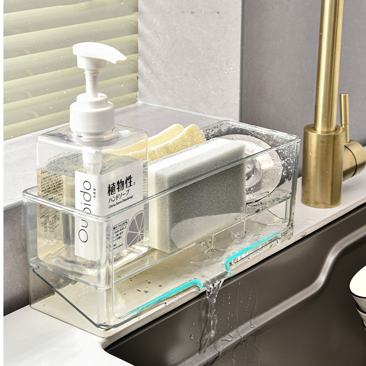 Locaupin Sponge Holder for Kitchen Sink Kitchen Sink Organizer Plastic Sink Caddy with Divider Sponge Holder Auto Drain