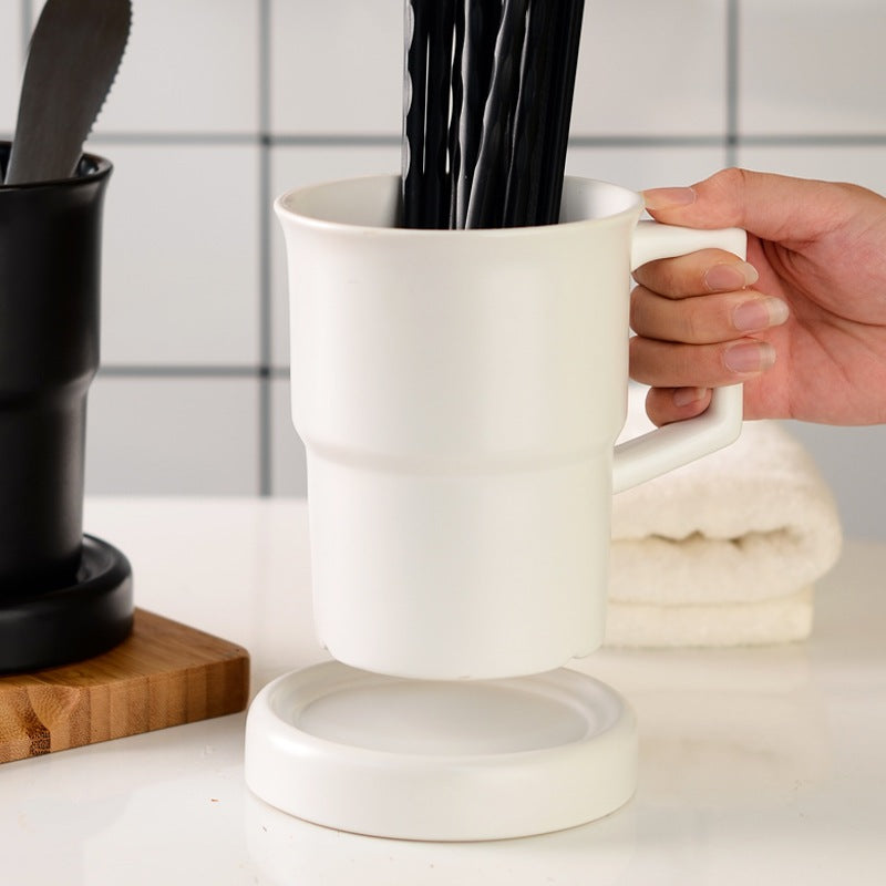 Locaupin Kitchen Utensil Holder Ceramic Utensil Organizer with Drain Hole for Spoons Forks Cutlery Spatulas