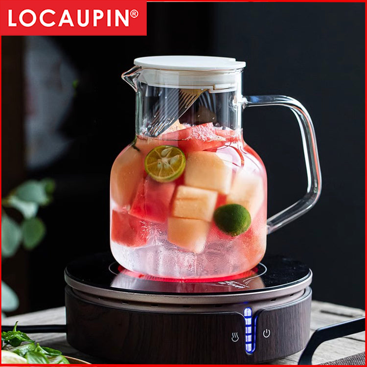 Locaupin Borosilicate Glass Bottle Pitcher Glass with Filter,Flower Tea,Microwave Safe High Temperature Tea Cups Teapot