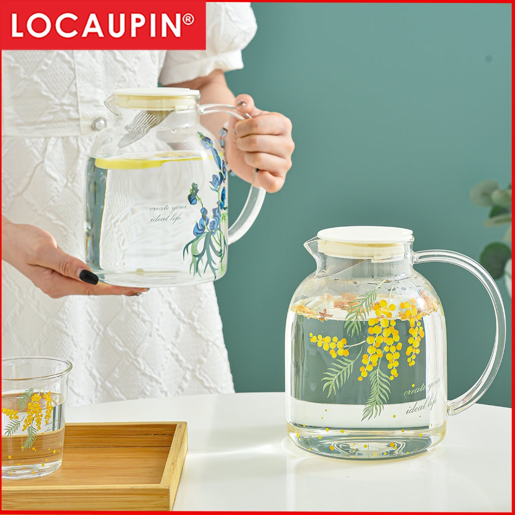 Locaupin 1800mL Borosilicate Glass Bottle Pitcher Glass with Filter,Microwave Safe High Temperature Tea Cups Teapot