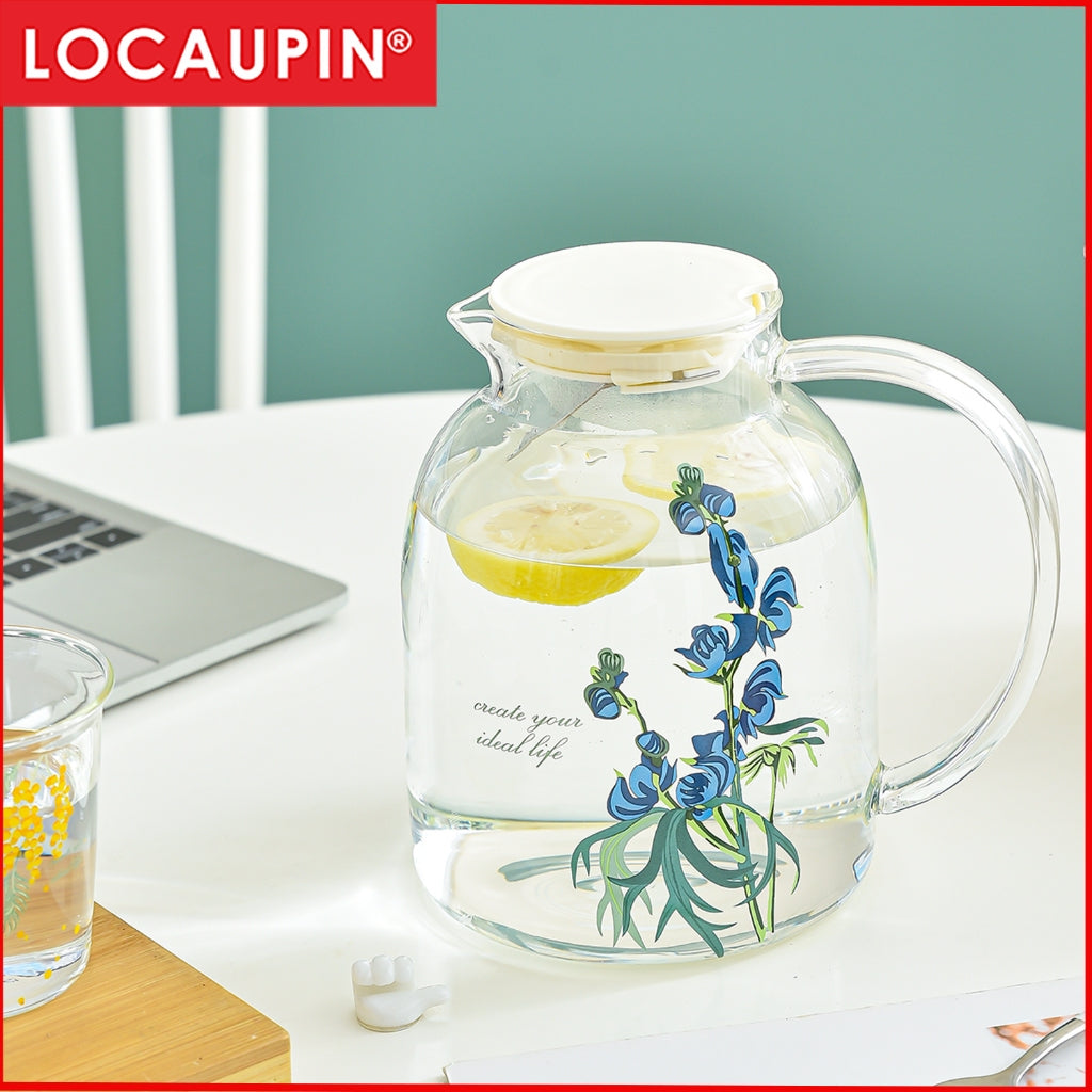 Locaupin 1800mL Borosilicate Glass Bottle Pitcher Glass with Filter,Microwave Safe High Temperature Tea Cups Teapot