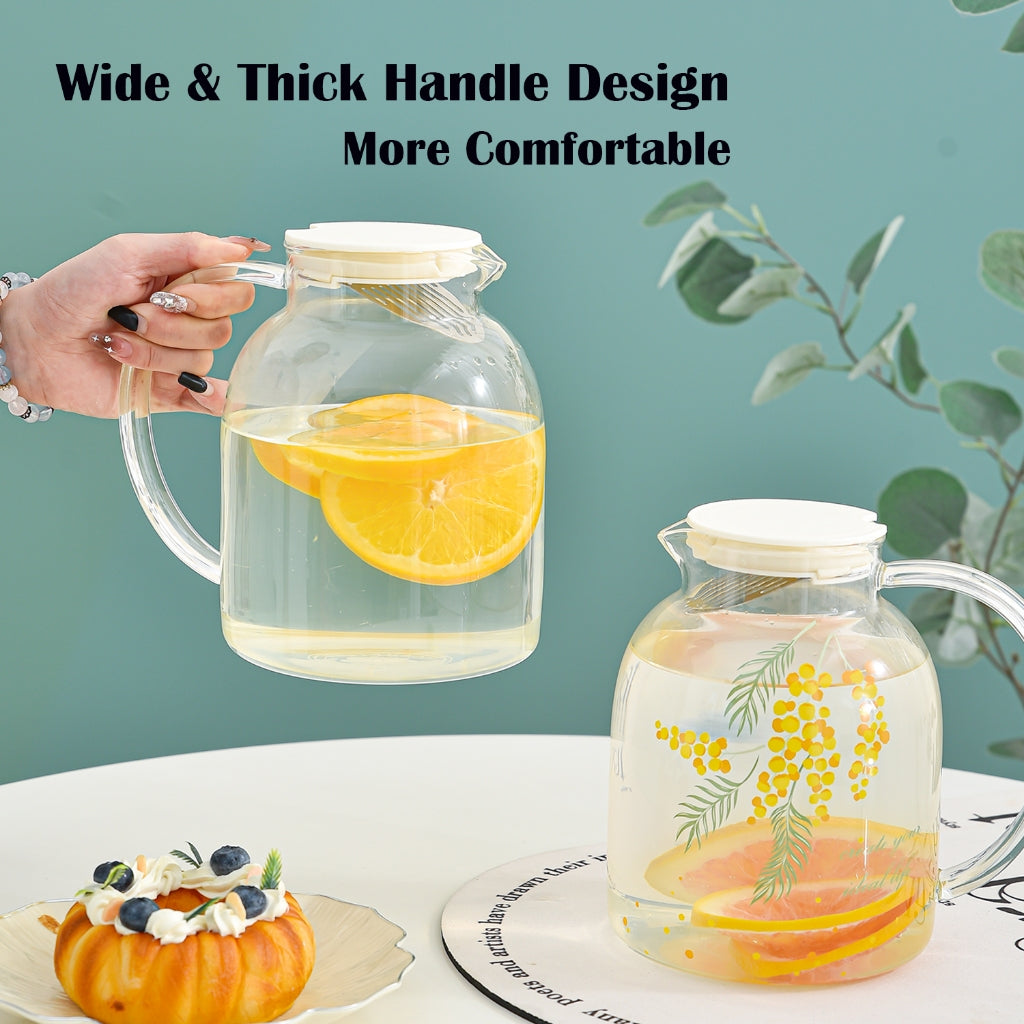 Locaupin 1800mL Borosilicate Glass Bottle Pitcher Glass with Filter,Microwave Safe High Temperature Tea Cups Teapot