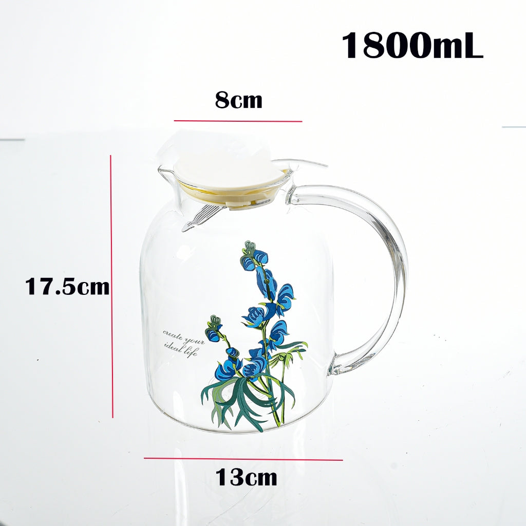Locaupin 1800mL Borosilicate Glass Bottle Pitcher Glass with Filter,Microwave Safe High Temperature Tea Cups Teapot