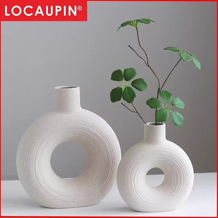 Locaupin White Ceramic Vase Modern Home Decor, Hollow Round Matte Pampas Flower Vases