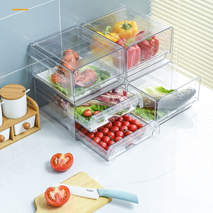 Locaupin Drawer Stackable Kitchen Pantry Cabinet, Refrigerator, Freezer Food Storage Box with Handles, Food Container