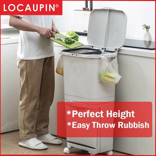 Locaupin Household Sorting 32/45L Trash Can Large Garbage Storage Box Plastic Garbage Sorting Paper Basket  Trash can