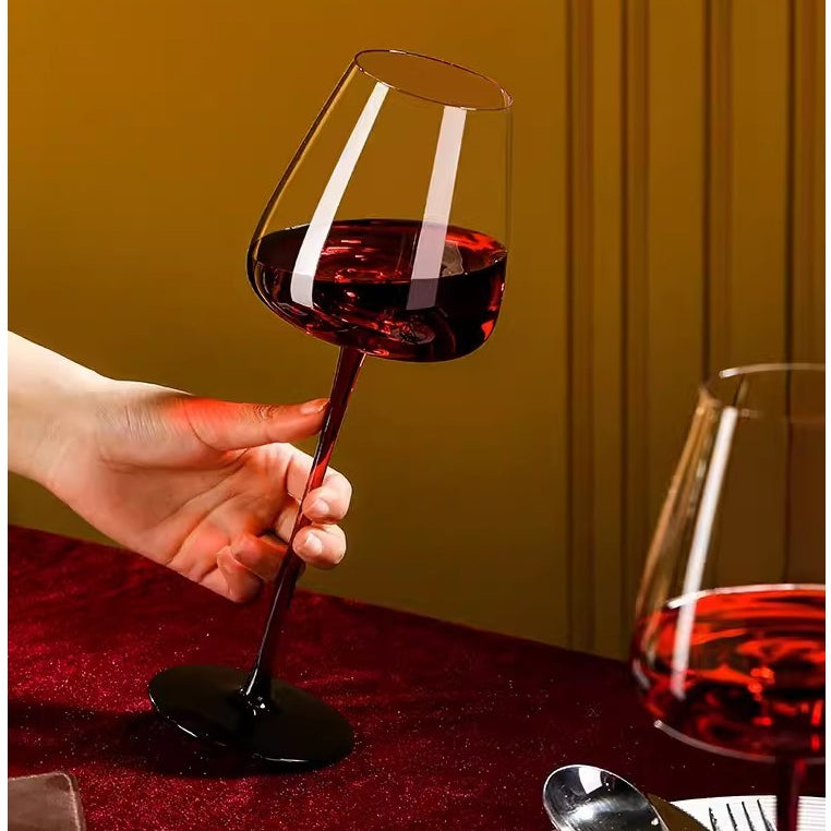 Locaupin 2pcs Wine Glasses, Crystal Clear Glass, Long Stem Wine Glass for Red, Black Concave Bottom Champagne Glasses
