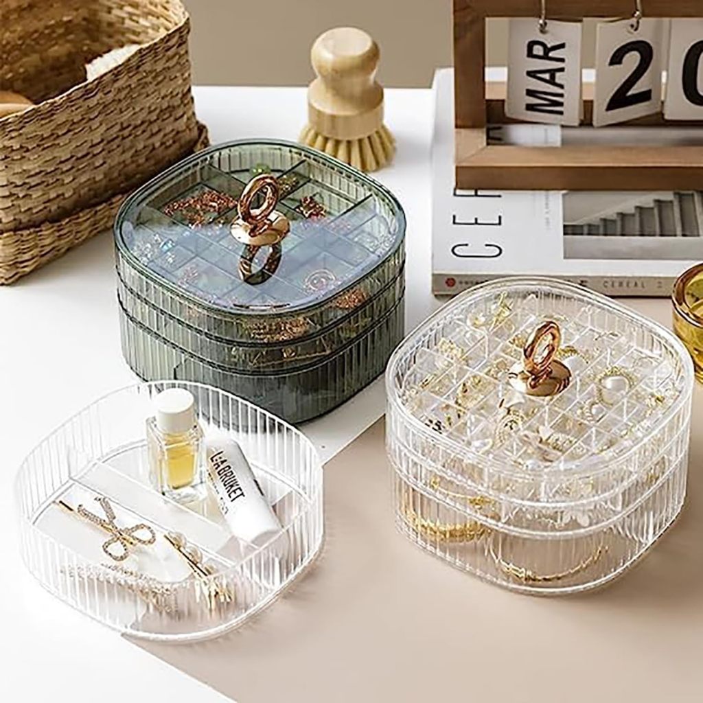 Locaupin Jewelry Box 3 Layer Jewelry Organizer with Handle Clear Jewelry Boxes for Make up Organizer Jewelry Storage
